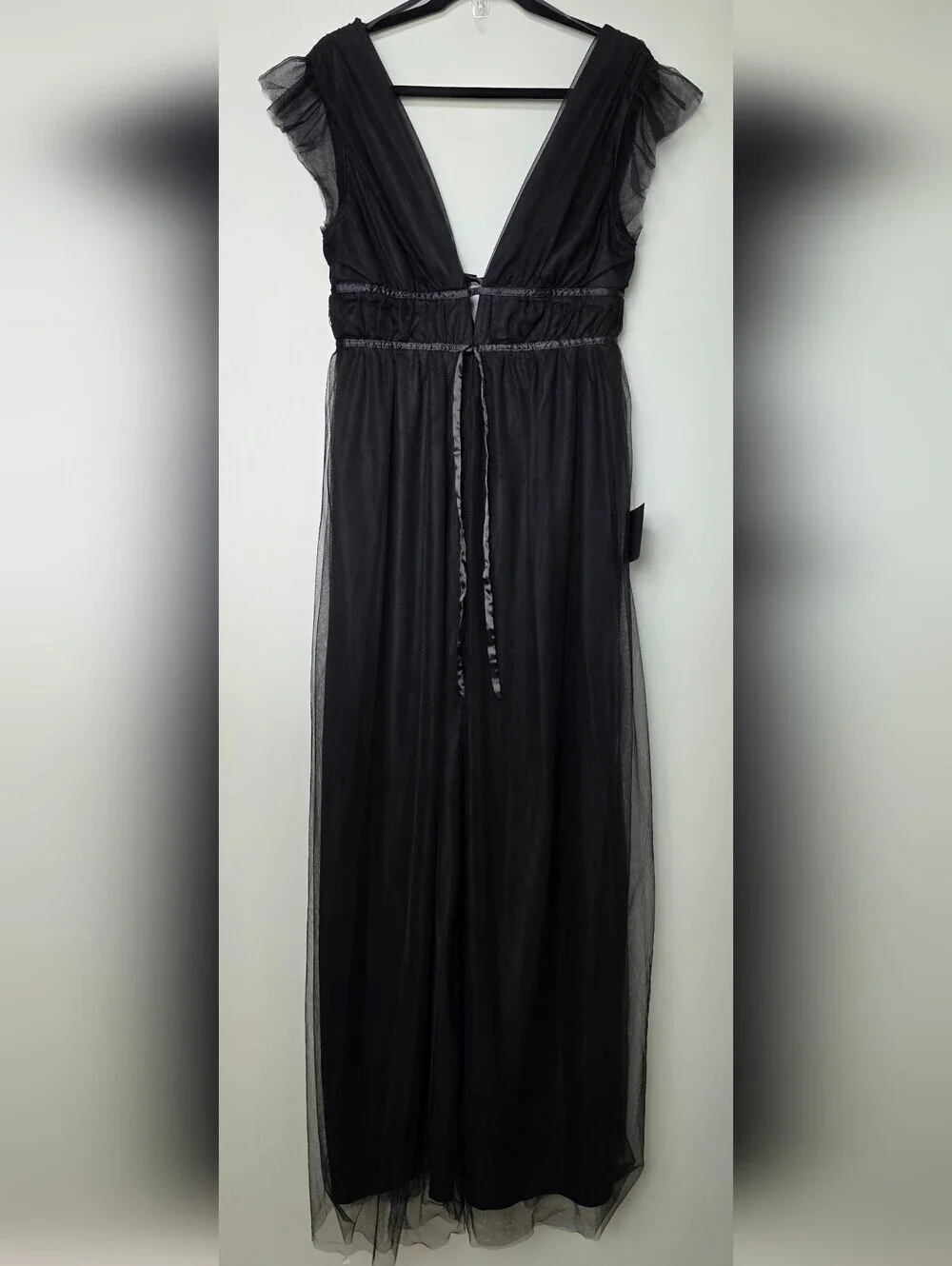 Lulus I'm All Yours Black Tulle Ruffled Maxi Dress - V-Neck V-Back - Size Large